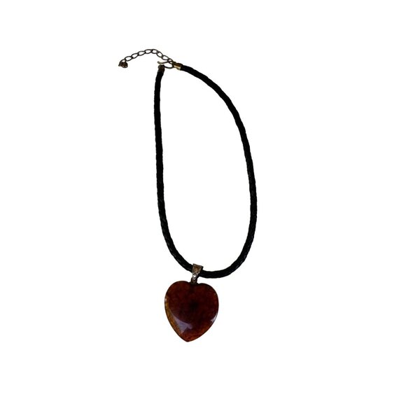 Vintage Heart Pendant Necklace With Braided Leather Cord and Adjustable Chain - Picture 4 of 6